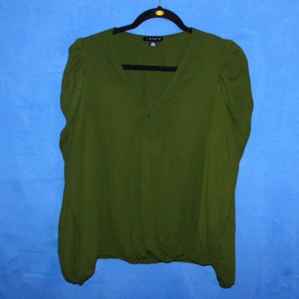 1. STATE Olive Green V-Neck Blouse Small